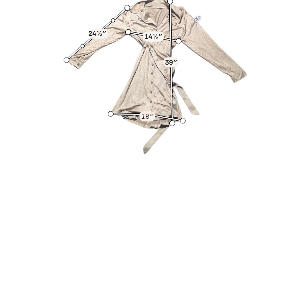 NWT Calvin Klein Shirt Dress Womens 12 Tan Beige Faux Suede Button Front Belted - Picture 6 of 7